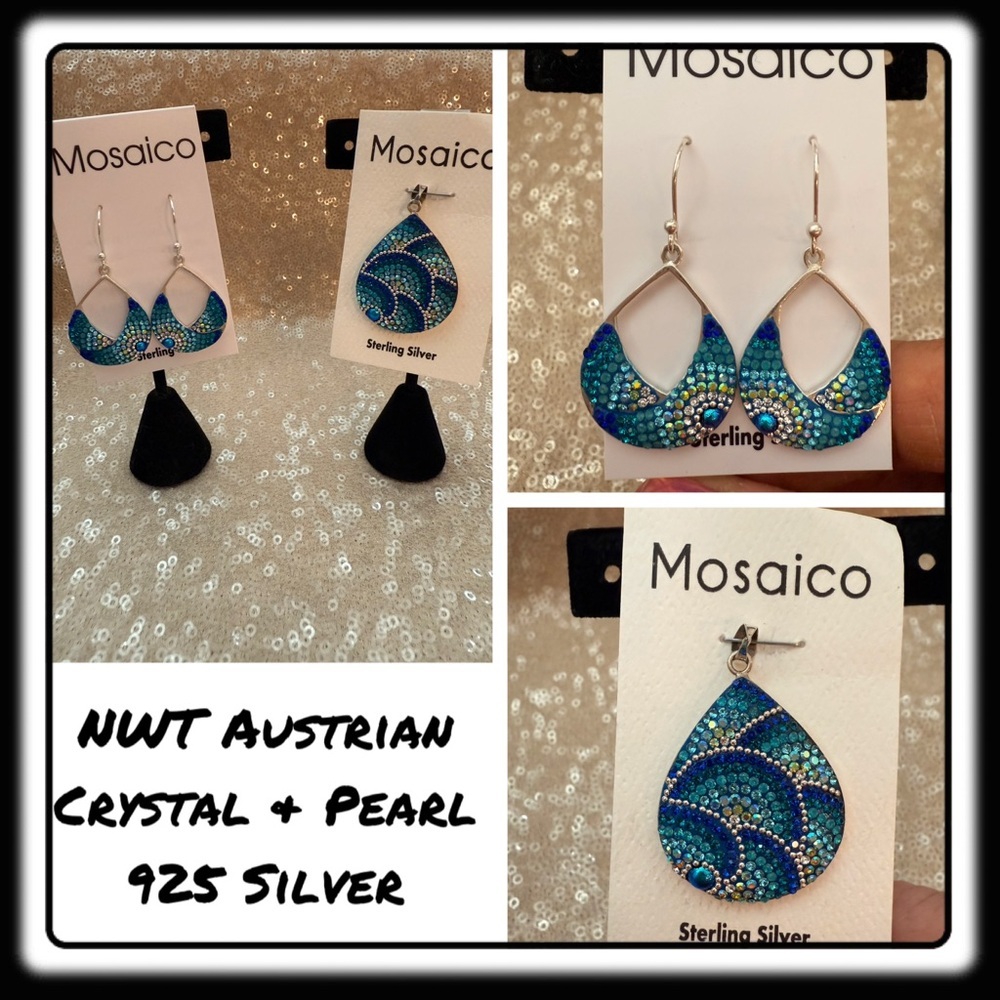 Nwt Mosaico Austrian Crystal & Pearl Necklace, And Earrings New Line!